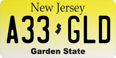 NJ license plate A33GLD