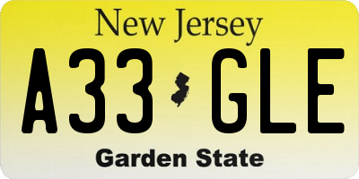 NJ license plate A33GLE