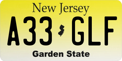 NJ license plate A33GLF