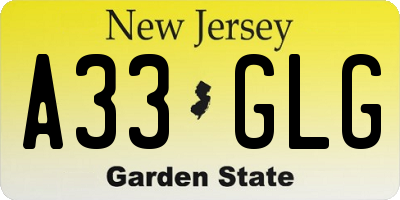 NJ license plate A33GLG