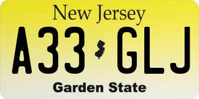 NJ license plate A33GLJ