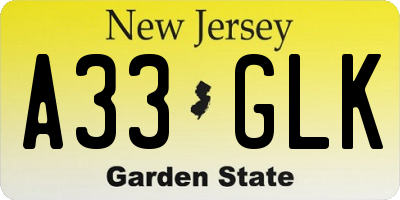 NJ license plate A33GLK