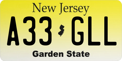 NJ license plate A33GLL