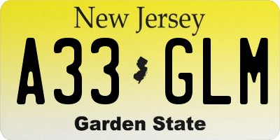 NJ license plate A33GLM