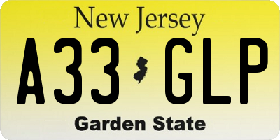 NJ license plate A33GLP