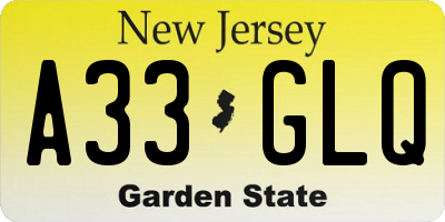 NJ license plate A33GLQ