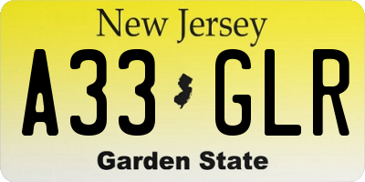 NJ license plate A33GLR