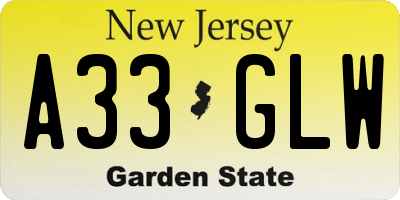 NJ license plate A33GLW