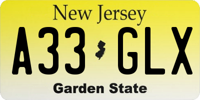 NJ license plate A33GLX