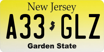 NJ license plate A33GLZ