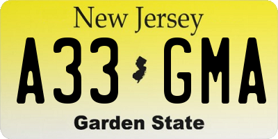 NJ license plate A33GMA