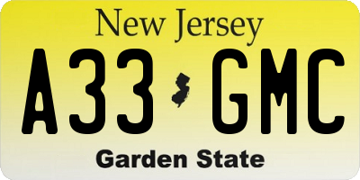 NJ license plate A33GMC