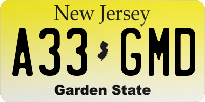 NJ license plate A33GMD