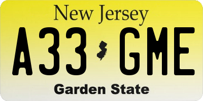 NJ license plate A33GME
