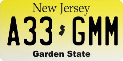 NJ license plate A33GMM