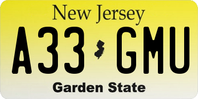 NJ license plate A33GMU