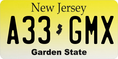 NJ license plate A33GMX