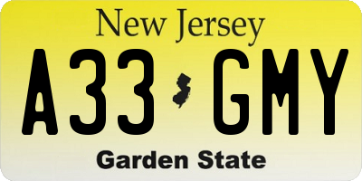 NJ license plate A33GMY