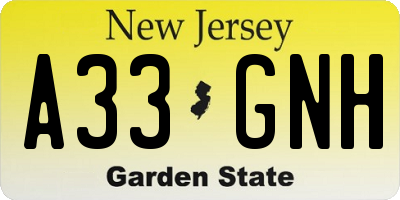 NJ license plate A33GNH
