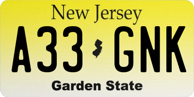 NJ license plate A33GNK