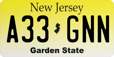 NJ license plate A33GNN