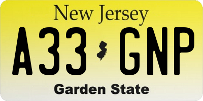 NJ license plate A33GNP