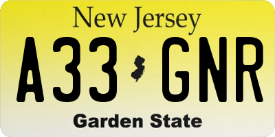 NJ license plate A33GNR