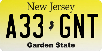 NJ license plate A33GNT