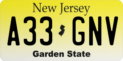 NJ license plate A33GNV