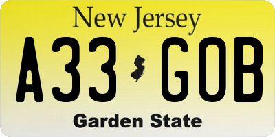 NJ license plate A33GOB