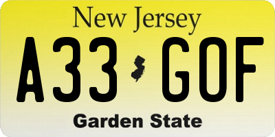 NJ license plate A33GOF