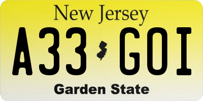 NJ license plate A33GOI