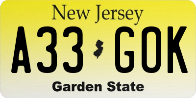 NJ license plate A33GOK