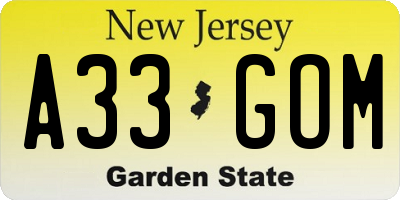 NJ license plate A33GOM