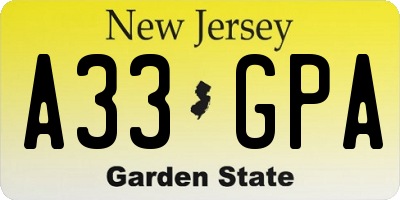 NJ license plate A33GPA