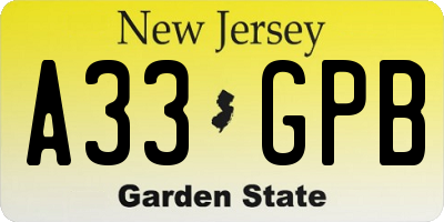 NJ license plate A33GPB
