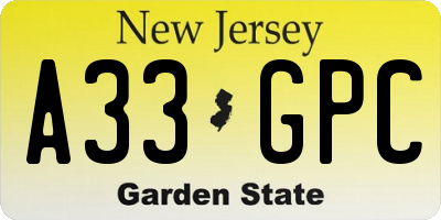 NJ license plate A33GPC
