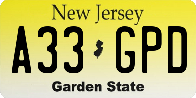 NJ license plate A33GPD