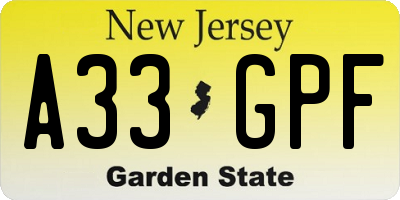 NJ license plate A33GPF