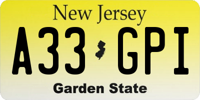 NJ license plate A33GPI