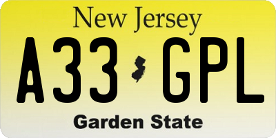 NJ license plate A33GPL