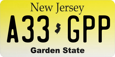 NJ license plate A33GPP