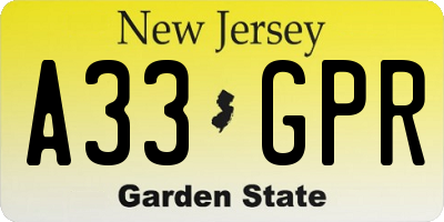 NJ license plate A33GPR