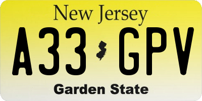 NJ license plate A33GPV