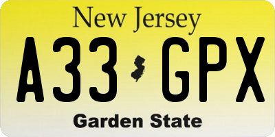 NJ license plate A33GPX