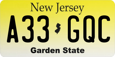 NJ license plate A33GQC