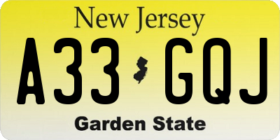 NJ license plate A33GQJ