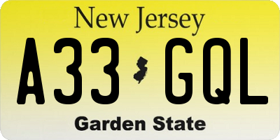 NJ license plate A33GQL