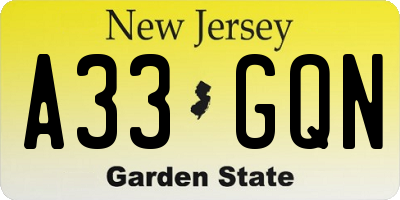 NJ license plate A33GQN