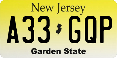 NJ license plate A33GQP